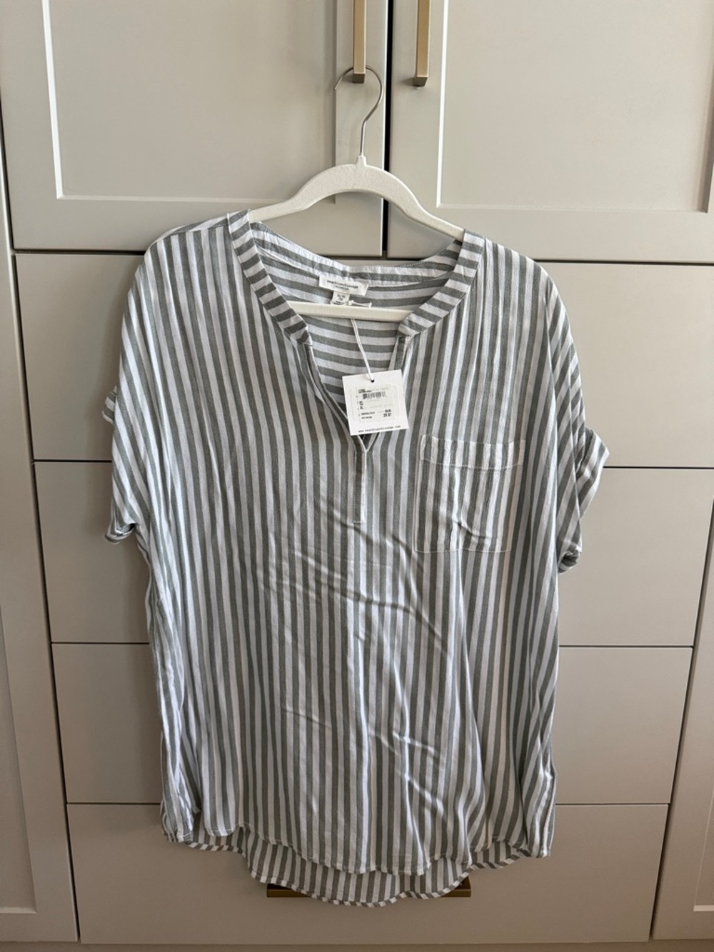 beachlunchlounge Grey & White Striped Casual Button-Down Top